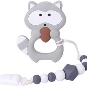 Zamgo Baby Teething Toys,Food Grade Silicone Raccoon Teether Chew Egg with Pacifier