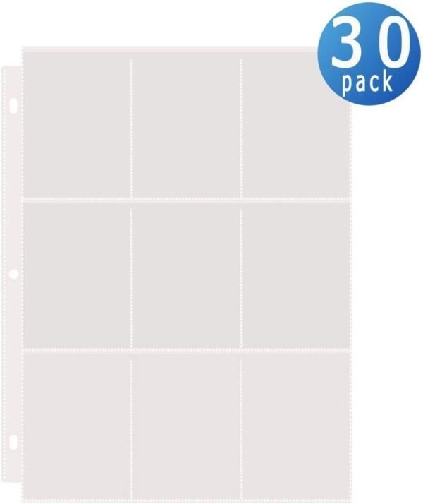 Toupeone 9-Pocket Baseball Card Sleeves for 3 Ring Binder Clear Plastic Trading