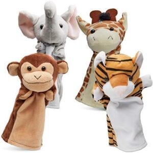 Hand Puppets Jungle Friends Set of 4 Elephant, Giraffe, Tiger & Monkey