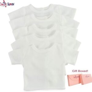 18 Inch Doll 5 Pack Plain Bright White, Double Stitched T-Shirts -