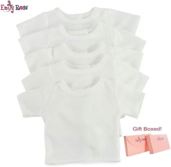 18 Inch Doll 5 Pack Plain Bright White, Double Stitched T-Shirts -