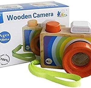 Elloapic Mini Wooden Camera Toy with Multi-Prism Kaleidoscope Pictures Lens Portable Camera