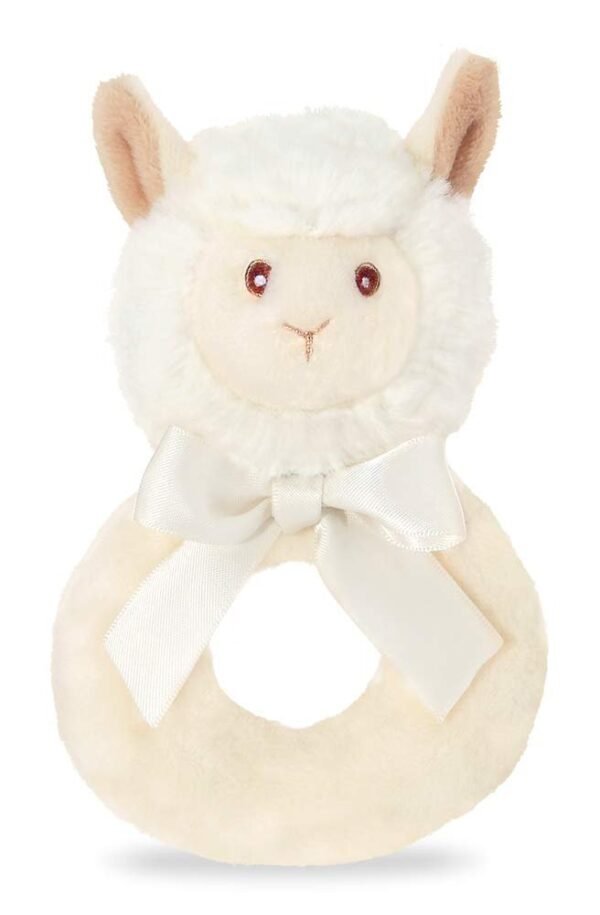 Bearington Baby Lil Alma Plush Stuffed Animal Llama Soft Ring Rattle, 5.5