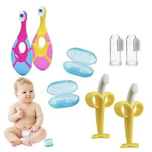 ArtJ4U Baby Toddler Toothbrush Set & Banana Teether for Age 6-24 Month