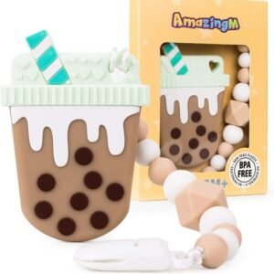 AmazingM Baby Teething Toys,Food Grade Silicone Teether Toy with Pacifier Clip Holder,BPA