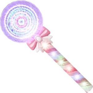 ArtCreativity Light Up Spinning Lollipop Wand, 12 Inch LED Princess Wand for