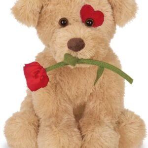 Bearington Conner Cuddlesmore Plush Stuffed Animal Puppy Dog with Rose, 11 inches