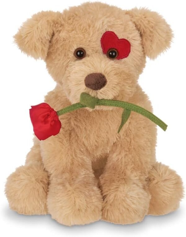 Bearington Conner Cuddlesmore Plush Stuffed Animal Puppy Dog with Rose, 11 inches