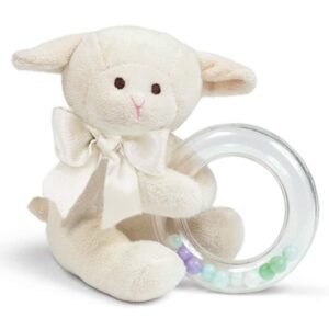 Bearington Baby Lamby Plush Stuffed Animal Cream Lamb Shaker Toy Ring Rattle,