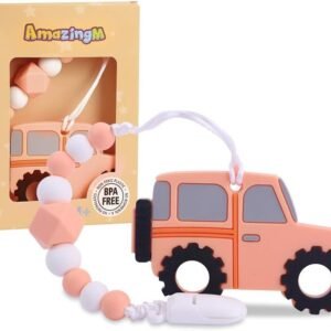 AmazingM Baby Jeep Car Teething Toys,Food Grade Silicone Teether Toy with Pacifier