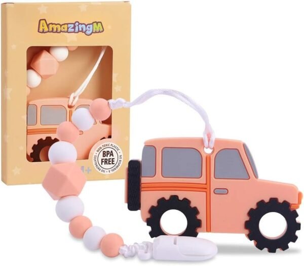 AmazingM Baby Jeep Car Teething Toys,Food Grade Silicone Teether Toy with Pacifier