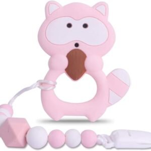 Baby Raccoon Teething Toys,BPA Free Food Grade Silicone Teether with Pacifier Clip,Highly