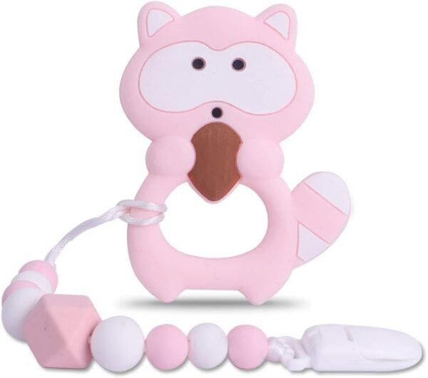 Baby Raccoon Teething Toys,BPA Free Food Grade Silicone Teether with Pacifier Clip,Highly