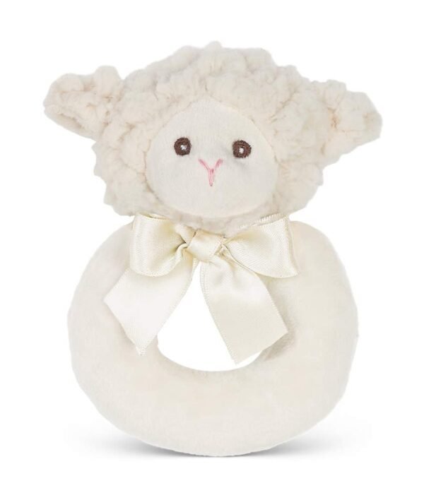 Bearington Baby Lamby Plush Stuffed Animal Cream Lamb Soft Ring Rattle, 5.5