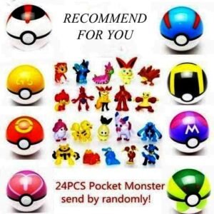 MUSEN 8pcs Pokemon Ball +24plastic Figures for Children+8 Trays Kit