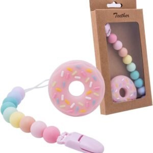 Universal Pacifier Clip Set Donut Teether Pendant Teething Pain Relief Toy BPA