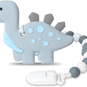 Baby Dinosaur Teething Toys,BPA Free Food Grade Silicone Teether with Pacifier Clip,Highly