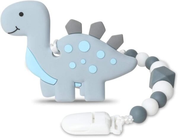 Baby Dinosaur Teething Toys,BPA Free Food Grade Silicone Teether with Pacifier Clip,Highly