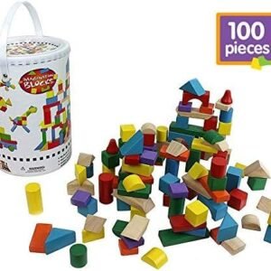 Right Track Toys Wooden Blocks - 100 Pc Wood Building Block Set