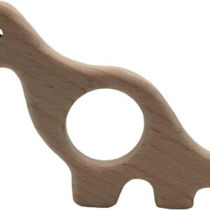 Amyster Baby Wooden Teether 4pcs Wood Teething Toy Nature Beech Dinosaur Animals