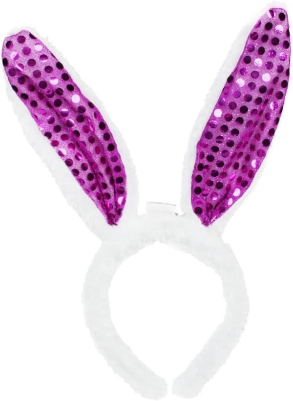 LED Light Up Flashing Sequin Bunny Ears - Various Styles Lt Purple