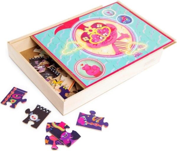 Trolls World Tour - 5 Puzzles with Tray and Wooden Storage Box