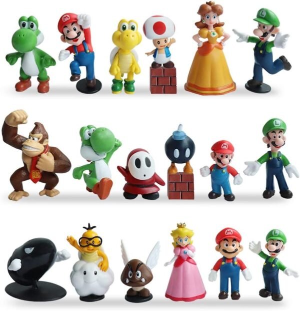 HXDZFX 20 PCS Super Mario Action Figures,Super Mario Bros Figurines,Luigi,Yoshi,Peach Princess,Daisy Princess,Coin,Brick,Perfect