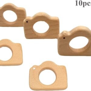 Alenybeby Lovely Cartoon Wood Teether Pure Natural Animal Camera Shape Baby Teething