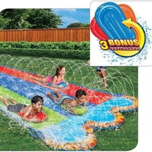 BANZAI Triple Racer Water Slide with 3 Bonus Body Boards