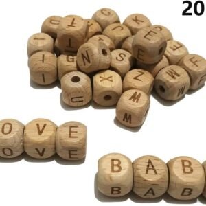 208pcs Square Wood Alphabet Beads Teether 12MM Natural Beech Wooden Letter Letter