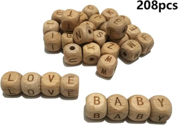 208pcs Square Wood Alphabet Beads Teether 12MM Natural Beech Wooden Letter Letter