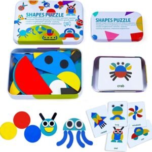 Wooden Pattern Blocks Animals Jigsaw Puzzle Sorting and Stacking Games Montessori Educational