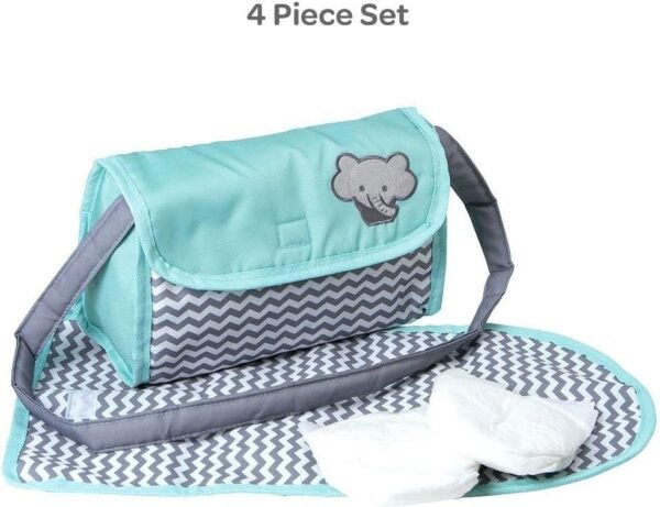 Adora Zig Zag Diaper Bag For Baby Doll Accessories in Teal Pattern