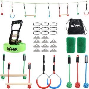 ZNCMRR Outdoor Backyard Ninja Obstacle Course Line with 7 Hanging Obstacles, Adjustable