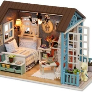 TuKIIE DIY Wooden Miniature Dollhouse Toy Model Kits with Furniture DIY Cabin