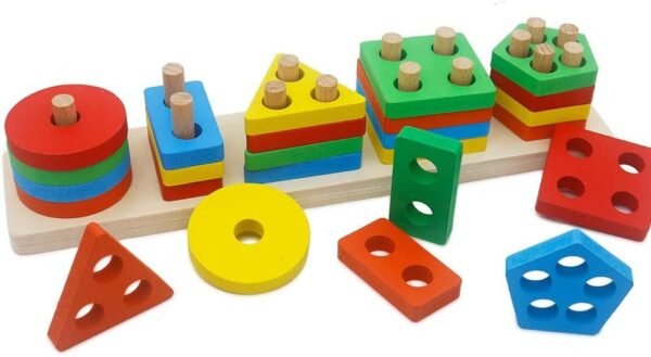GETIANLAI Wooden Educational Preschool Toddler Toys Shape Color Sorting Block Puzzles for