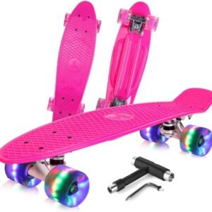 BELEEV Skateboard Complete Mini Cruiser Retro Skateboard for Kids Teens Adults, LED