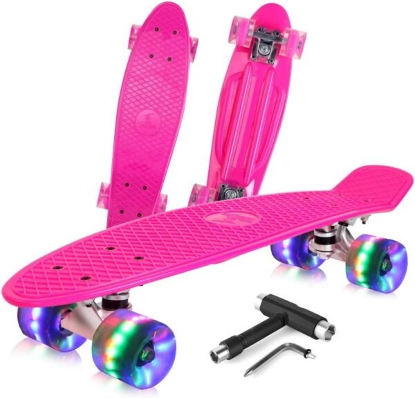 BELEEV Skateboard Complete Mini Cruiser Retro Skateboard for Kids Teens Adults, LED