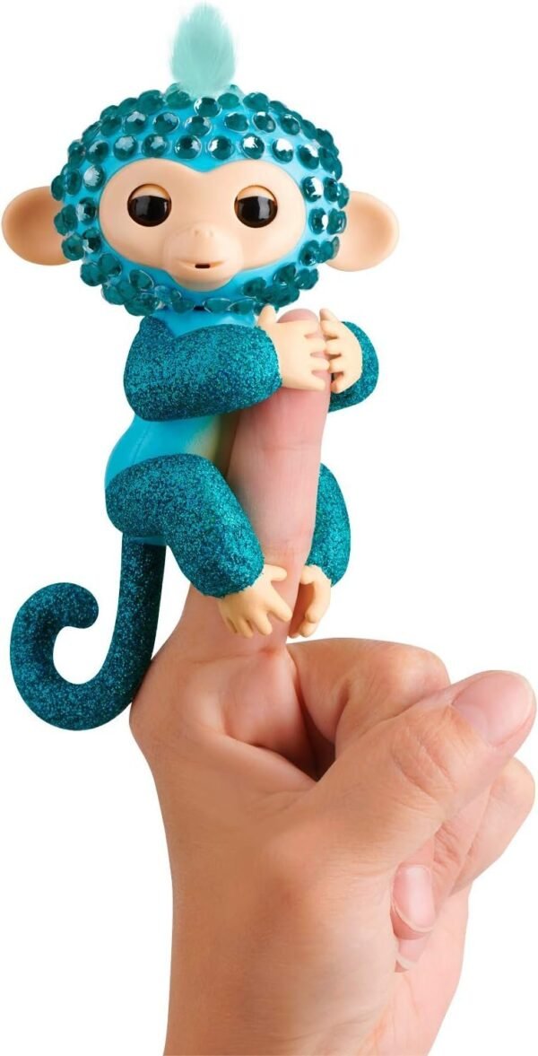 WowWee Fingerlings Monkeys - Fingerblings - Glam Turquoise/Blue - Friendly Interactive Toy