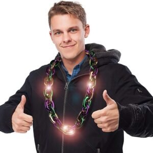 Lilys Home Flashing Light Up LED Chunky Chain Party Necklace, Mardi Gras