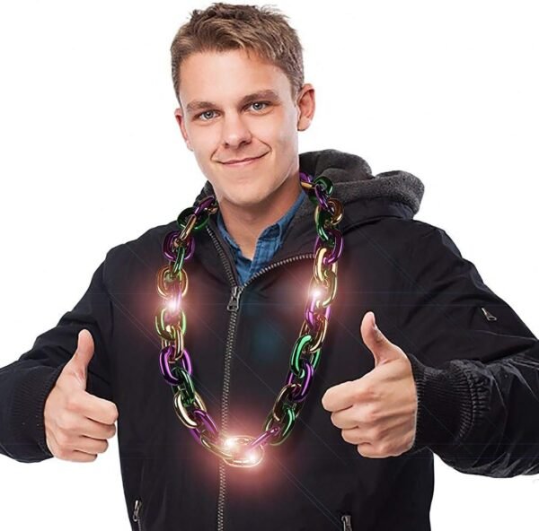 Lilys Home Flashing Light Up LED Chunky Chain Party Necklace, Mardi Gras