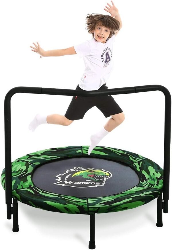 Wamkos 2020 Upgraded Dinosaur Mini Trampoline for Kids with Handle,Foldable Kids Trampoline