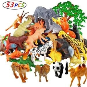 Safari Plastic Animals Figures Toys-53 Piece Mini Realistic Wild Vinyl Zoo Jungle