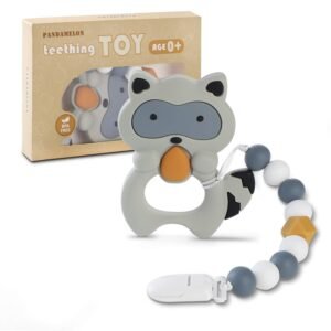 Baby Teething Toys, Raccoon Teether with Pacifier Clip Holder Kit, for Newborn