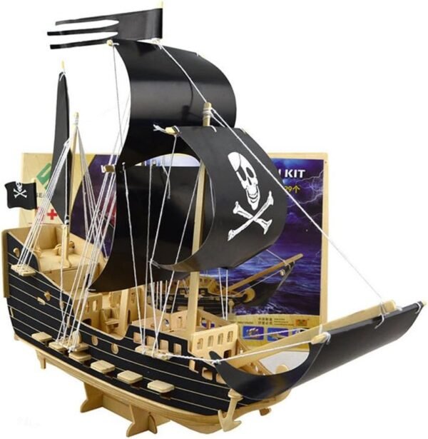 3D Wooden Jigsaw Puzzle Pirate Ship Black Wood DIY Sailing Ships Building