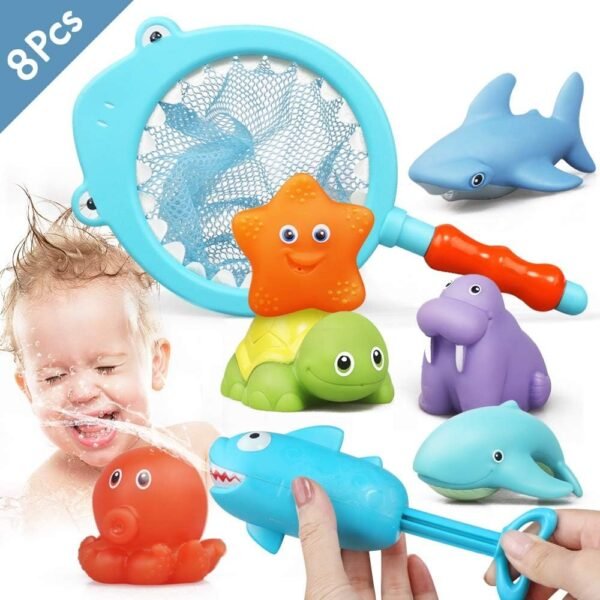 Lehoo Castle Bath Toys for Toddlers, 8pcs Fishing Floating Squirts Toy, Bathtub