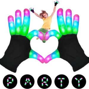 POPCHOSE LED Light Up Gloves, Flashing LED Gloves 3 Colors 6 Modes
