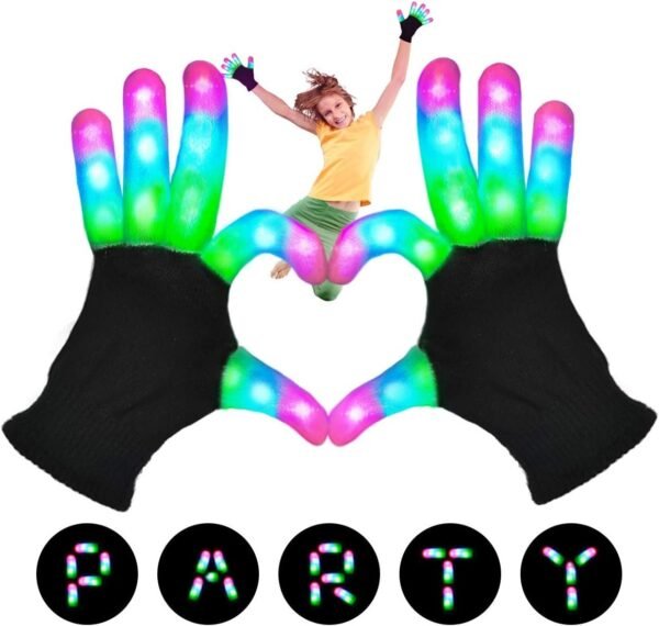POPCHOSE LED Light Up Gloves, Flashing LED Gloves 3 Colors 6 Modes