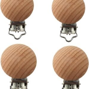 Alenybeby 5pcs Natural Beech Wood Pacifier Clips Holder Teething Grasping Toy Suspender