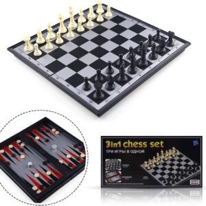 3 in 1 Magnetic Travel Chess Set Portable Chess with Storage Bag